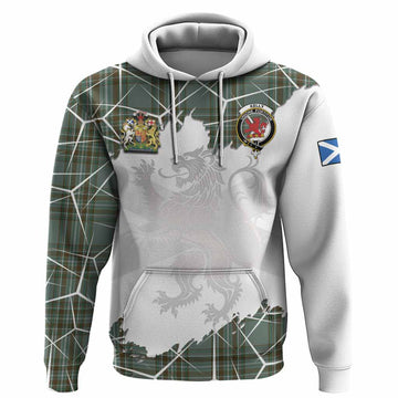 Kelly Tartan Hoodie with Family Crest and Lion Rampant Grunge Style
