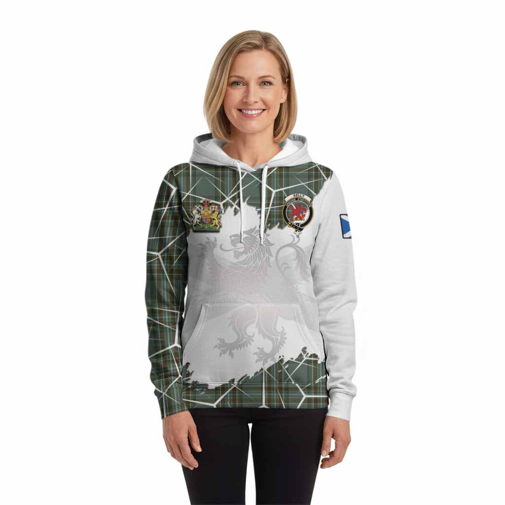 Kelly Tartan Hoodie with Family Crest and Lion Rampant Grunge Style