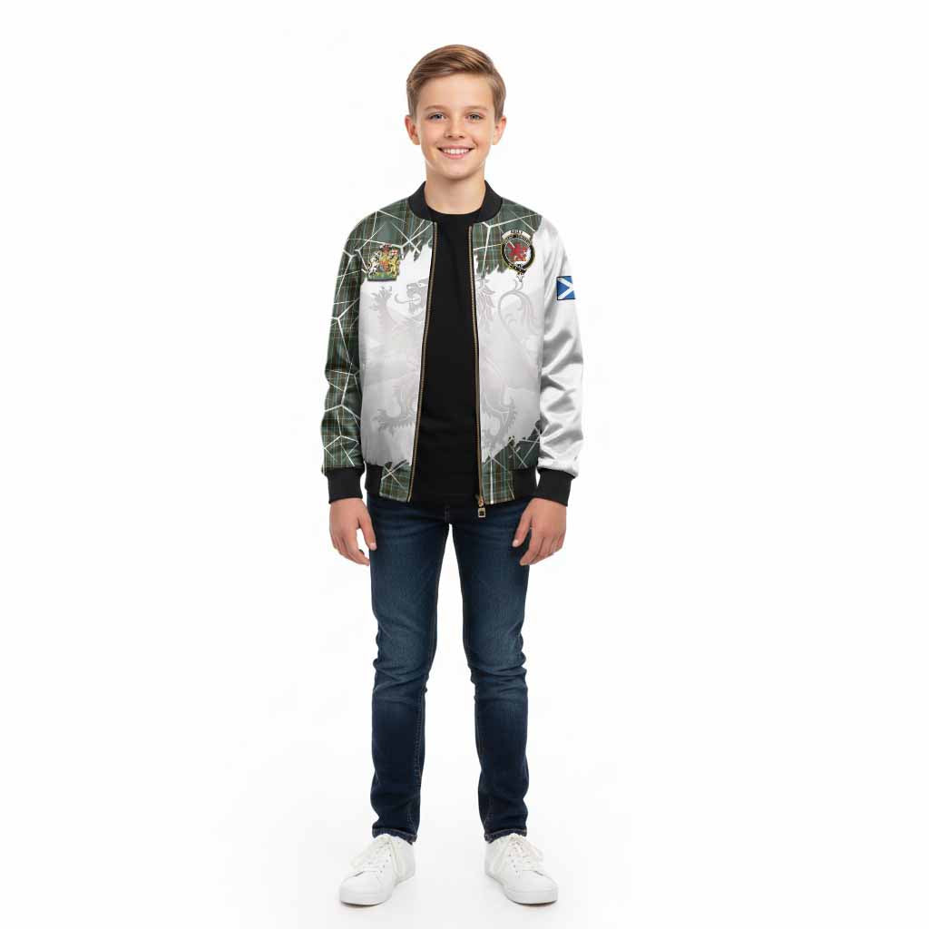 Kelly Tartan Kid Bomber Jacket with Family Crest and Lion Rampant Grunge Style