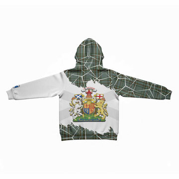 Kelly Tartan Kid Hoodie with Family Crest and Lion Rampant Grunge Style
