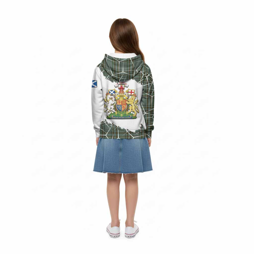 Kelly Tartan Kid Hoodie with Family Crest and Lion Rampant Grunge Style