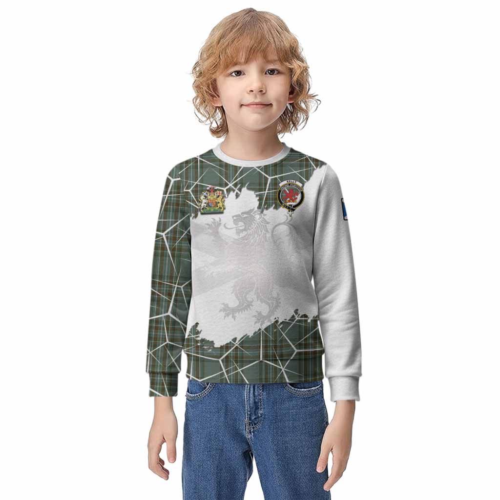 Kelly Tartan Kid Knitted Sweatshirt with Family Crest and Lion Rampant Grunge Style