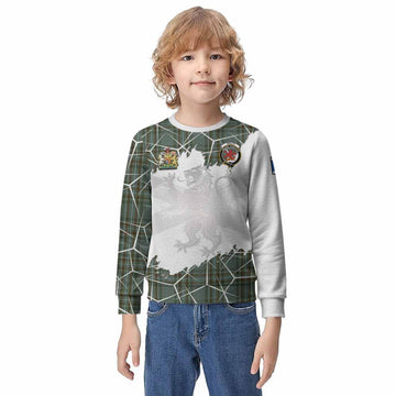 Kelly Tartan Kid Knitted Sweatshirt with Family Crest and Lion Rampant Grunge Style