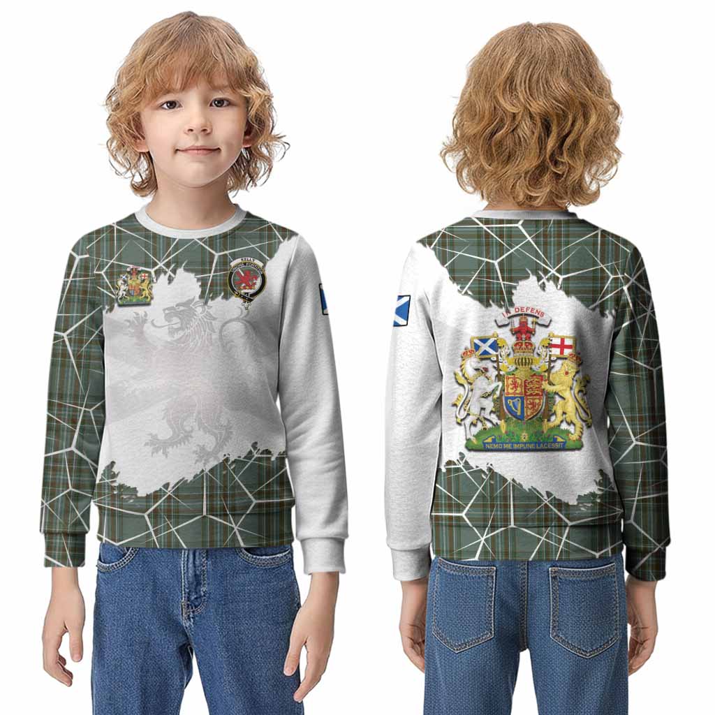 Kelly Tartan Kid Knitted Sweatshirt with Family Crest and Lion Rampant Grunge Style
