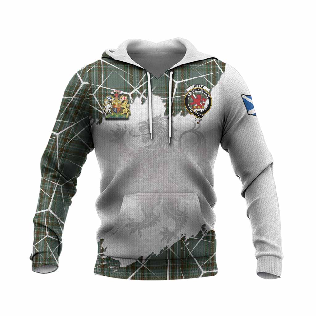 Kelly Tartan Knitted Hoodie with Family Crest and Lion Rampant Grunge Style