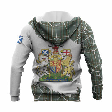 Kelly Tartan Knitted Hoodie with Family Crest and Lion Rampant Grunge Style