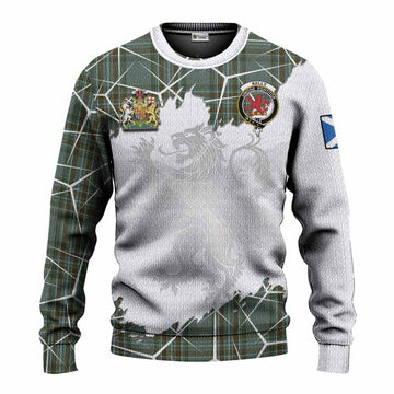 Kelly Tartan Knitted Sweater with Family Crest and Lion Rampant Grunge Style