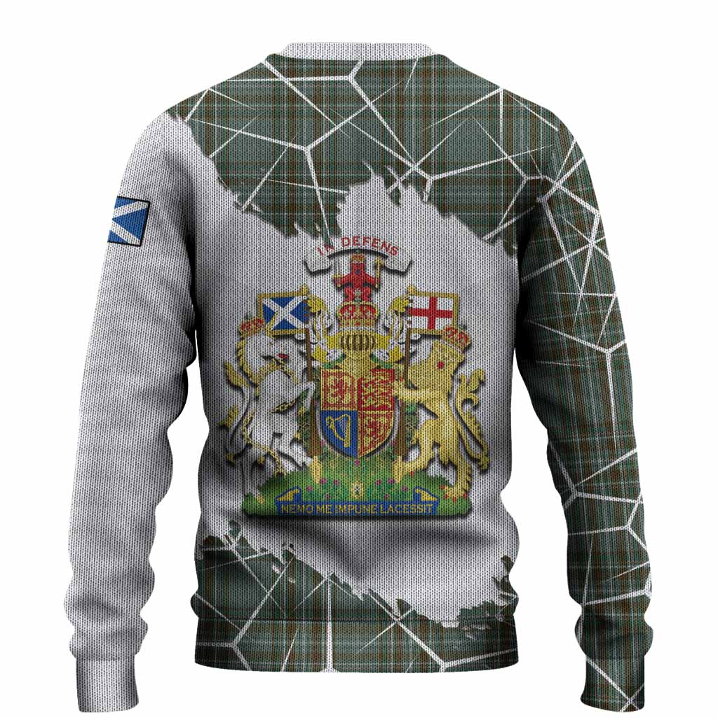 Kelly Tartan Knitted Sweater with Family Crest and Lion Rampant Grunge Style