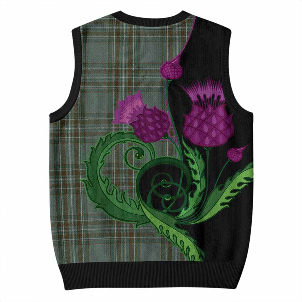 Kelly Tartan Knitted V-Neck Vest Traditional Scottish Thistle