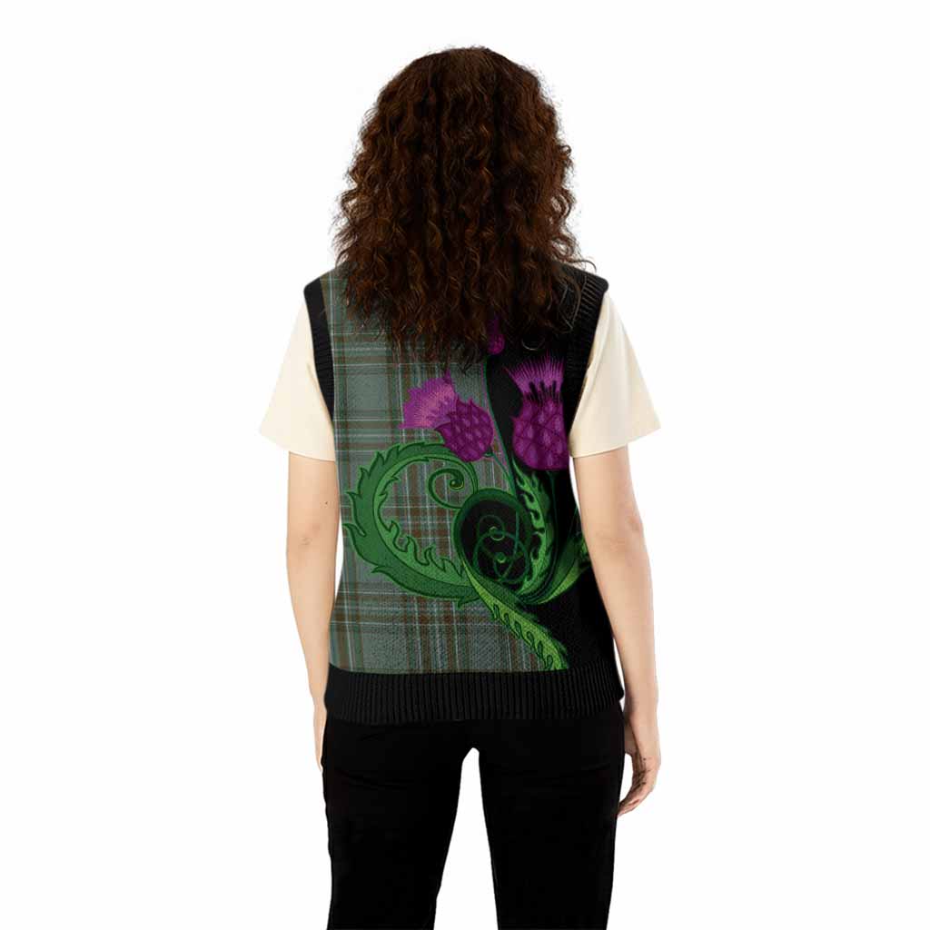 Kelly Tartan Knitted V-Neck Vest Traditional Scottish Thistle