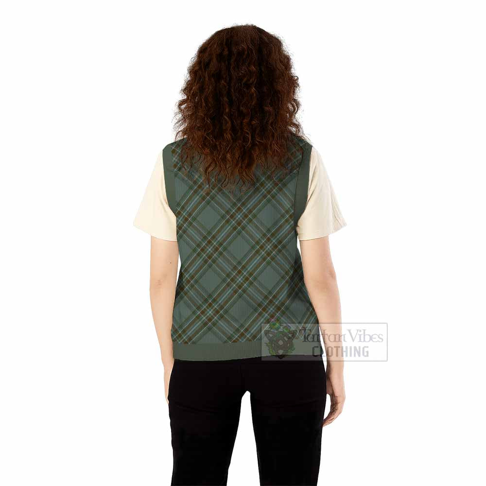 Kelly Tartan Knitted V-Neck Vest with Family Crest Cross Style