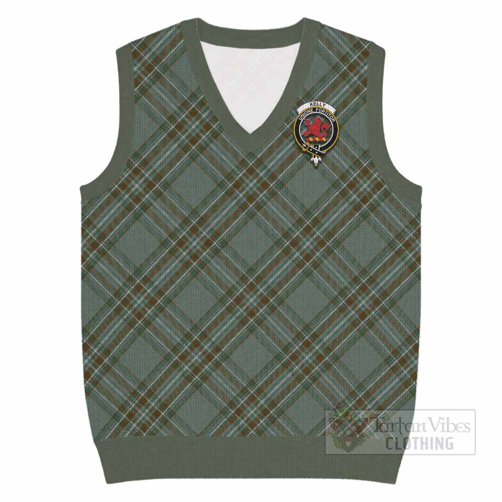 Kelly Tartan Knitted V-Neck Vest with Family Crest Cross Style