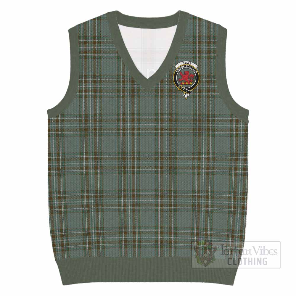 Kelly Tartan Knitted V-Neck Vest with Family Crest - Tartan Vibes Clothing