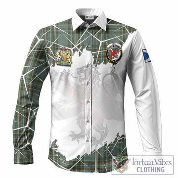 Kelly Tartan Long Sleeve Button Shirts with Family Crest and Lion Rampant Grunge Style