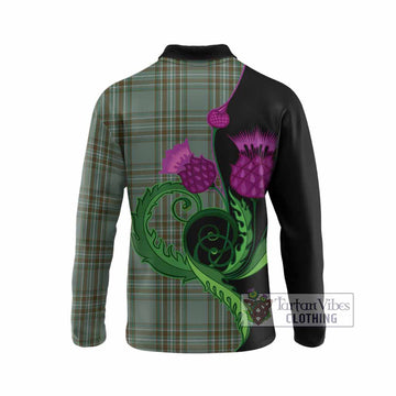 Kelly Tartan Long Sleeve Polo Shirt Traditional Scottish Thistle