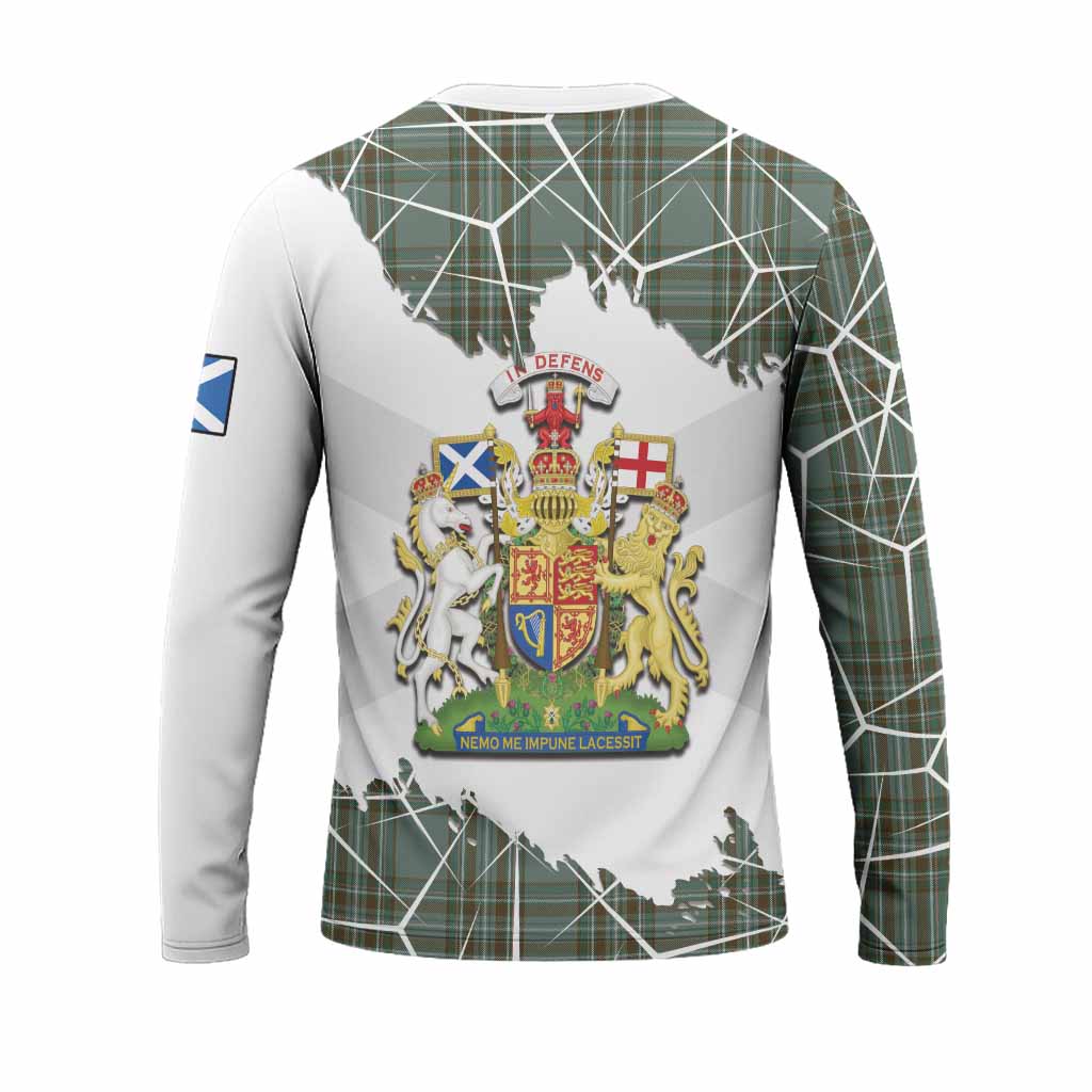 Kelly Tartan Long Sleeve T-Shirt with Family Crest and Lion Rampant Grunge Style