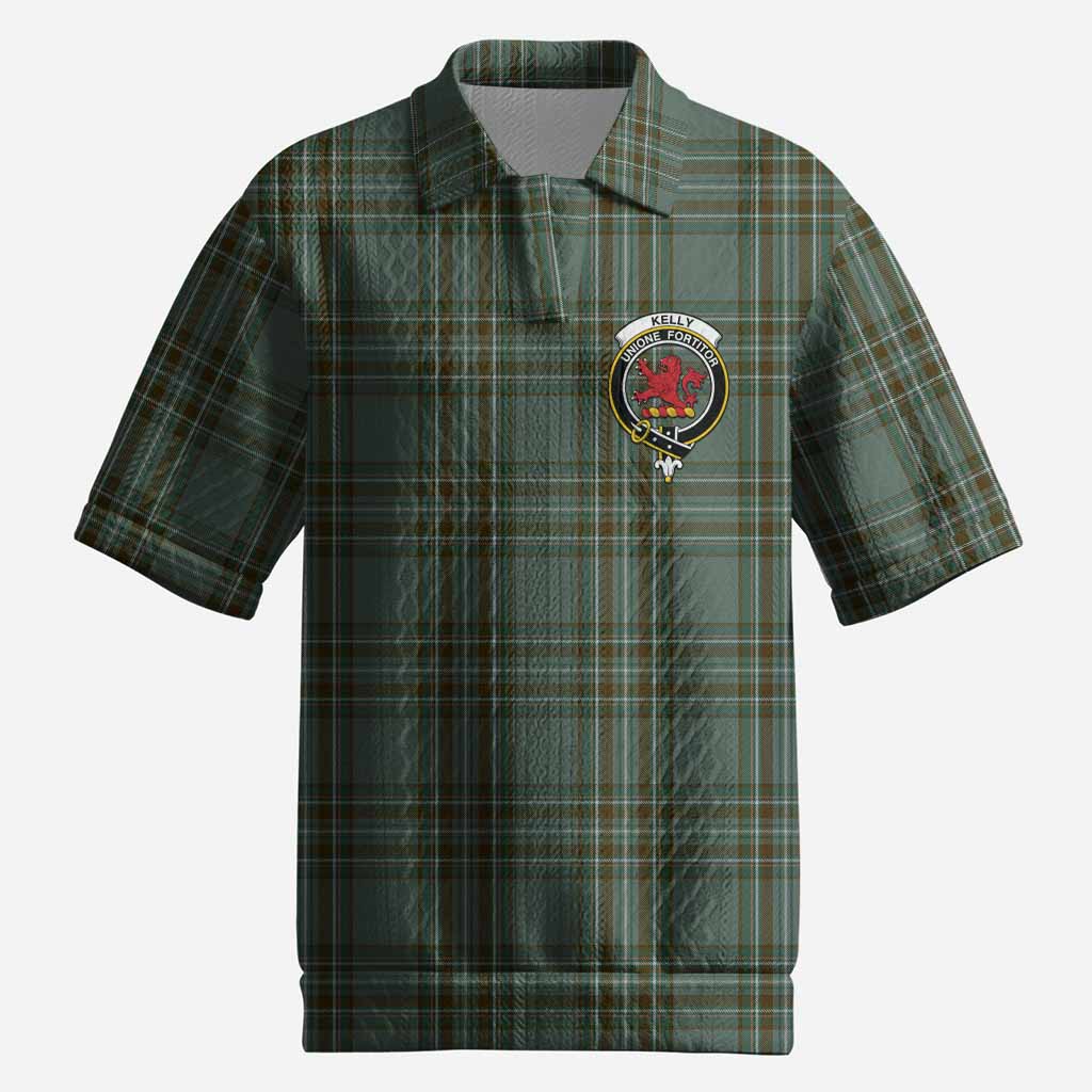 Kelly Tartan Men’s Polo Sweater Top with Family Crest