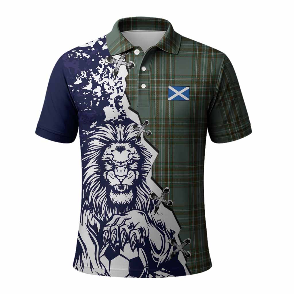 Kelly Tartan Scottish Polo Shirt Angry Lion With Soccer Ball Style