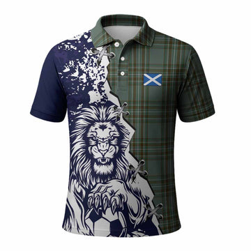 Kelly Tartan Scottish Polo Shirt Angry Lion With Soccer Ball Style