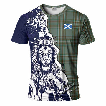 Kelly Tartan Scottish T-Shirt Angry Lion With Soccer Ball Style