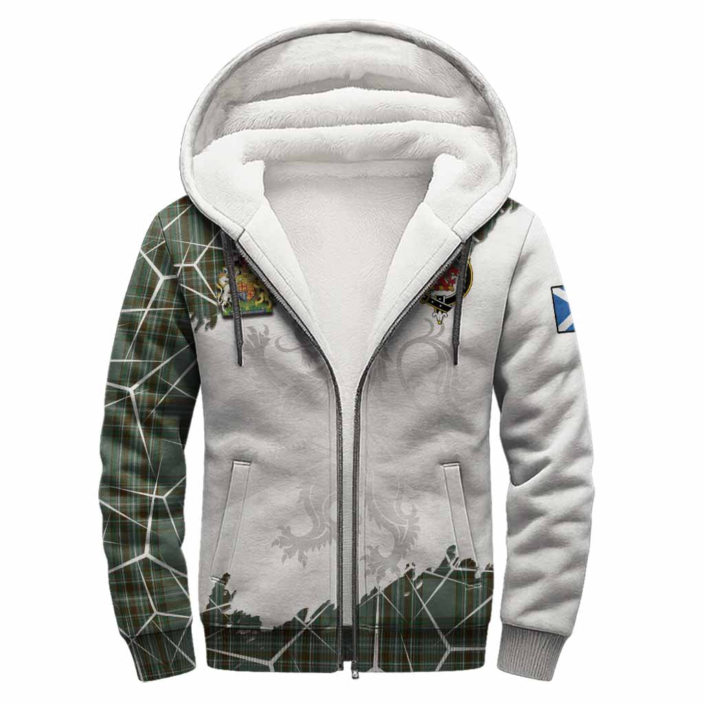 Kelly Tartan Sherpa Hoodie with Family Crest and Lion Rampant Grunge Style