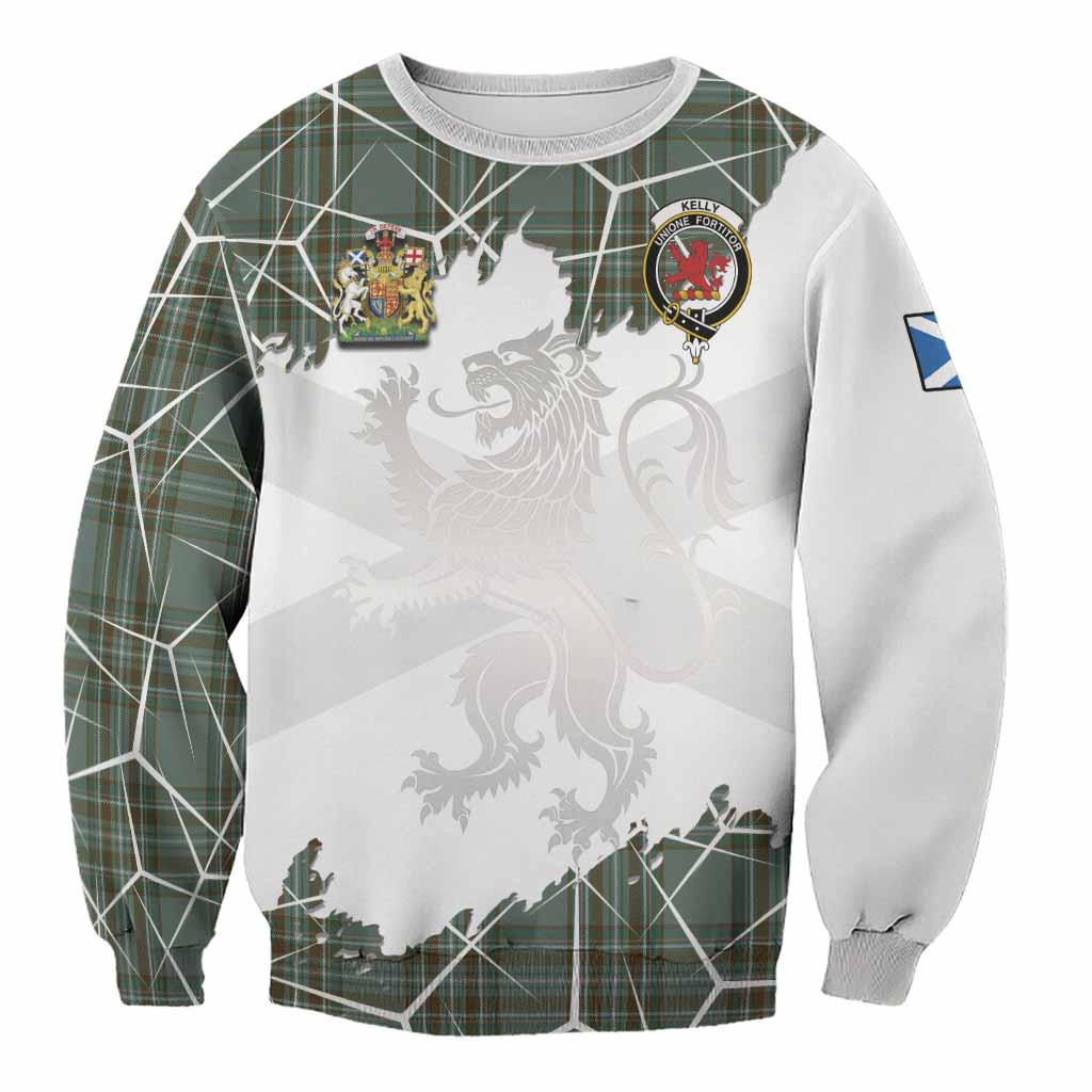 Kelly Tartan Sweatshirt with Family Crest and Lion Rampant Grunge Style