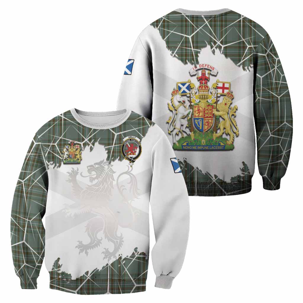 Kelly Tartan Sweatshirt with Family Crest and Lion Rampant Grunge Style