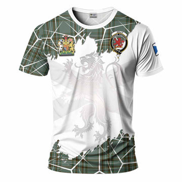 Kelly Tartan T-Shirt with Family Crest and Lion Rampant Grunge Style