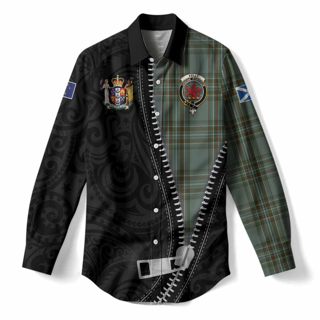 Kelly Tartan Women Casual Shirt New Zealand Pattern Unique Zipper Stylized