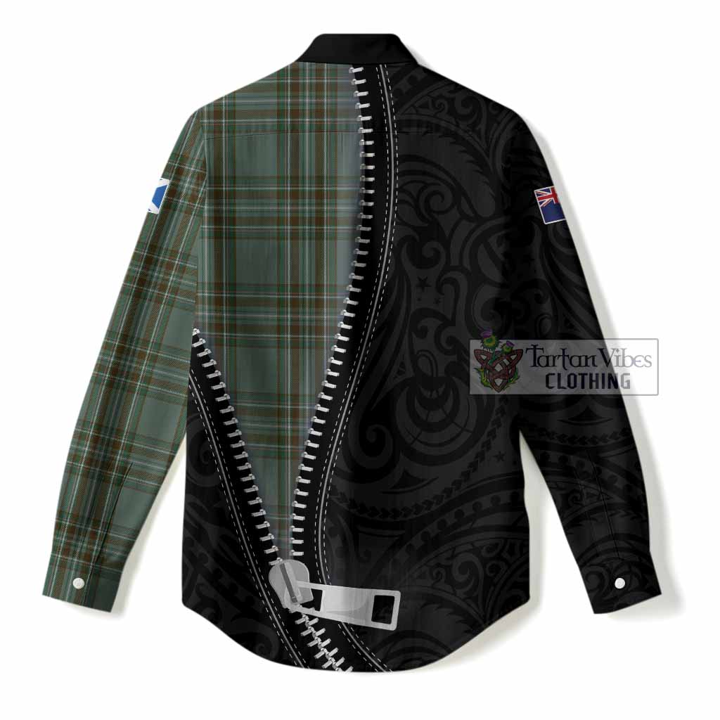 Kelly Tartan Women Casual Shirt New Zealand Pattern Unique Zipper Stylized