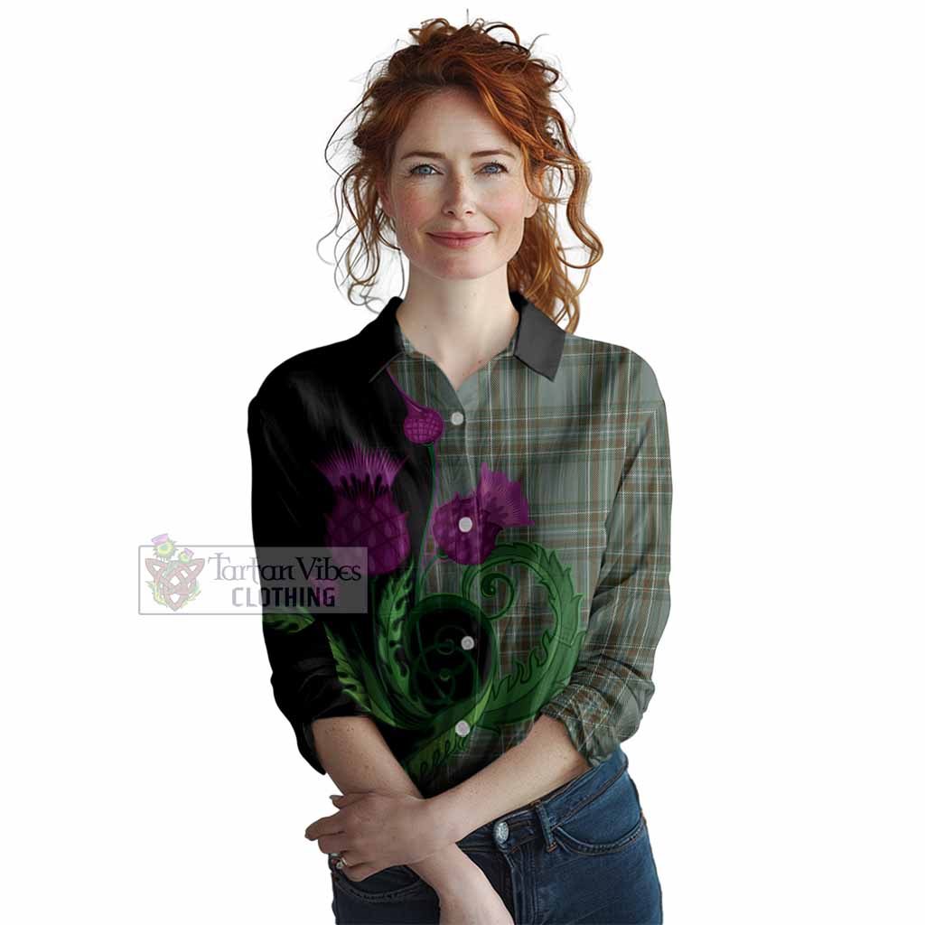 Kelly Tartan Women Casual Shirt Traditional Scottish Thistle
