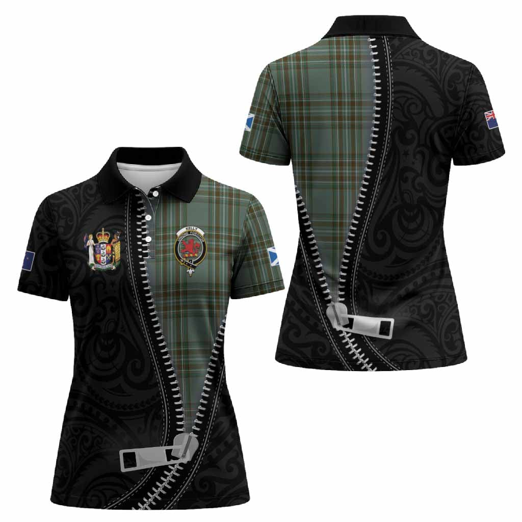 Kelly Tartan Women Polo Shirt New Zealand Pattern Unique Zipper Stylized