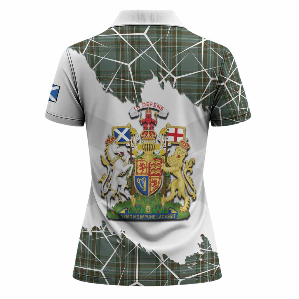 Kelly Tartan Women Polo Shirt with Family Crest and Lion Rampant Grunge Style