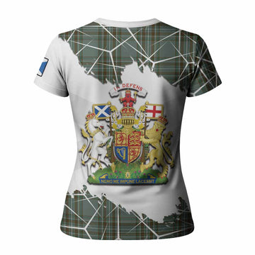 Kelly Tartan Women T shirt with Family Crest and Lion Rampant Grunge Style