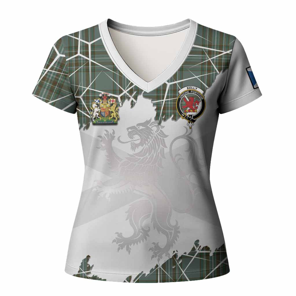 Kelly Tartan Women T shirt with Family Crest and Lion Rampant Grunge Style
