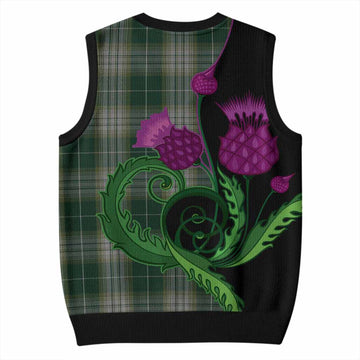 Kelso Tartan Knitted V-Neck Vest Traditional Scottish Thistle