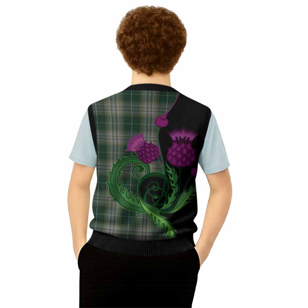 Kelso Tartan Knitted V-Neck Vest Traditional Scottish Thistle