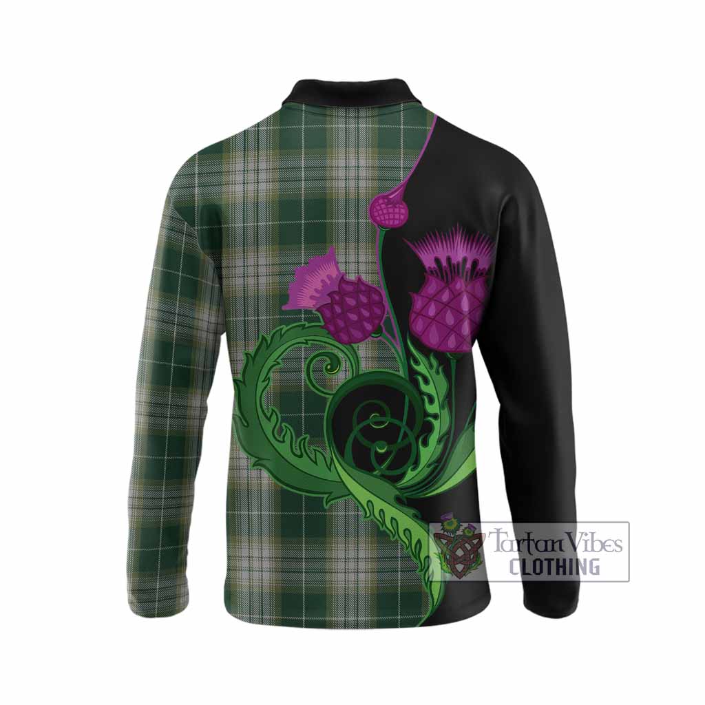 Kelso Tartan Long Sleeve Polo Shirt Traditional Scottish Thistle