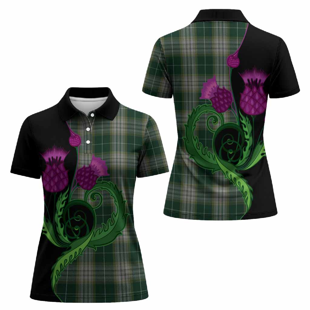 Kelso Tartan Women Polo Shirt Traditional Scottish Thistle