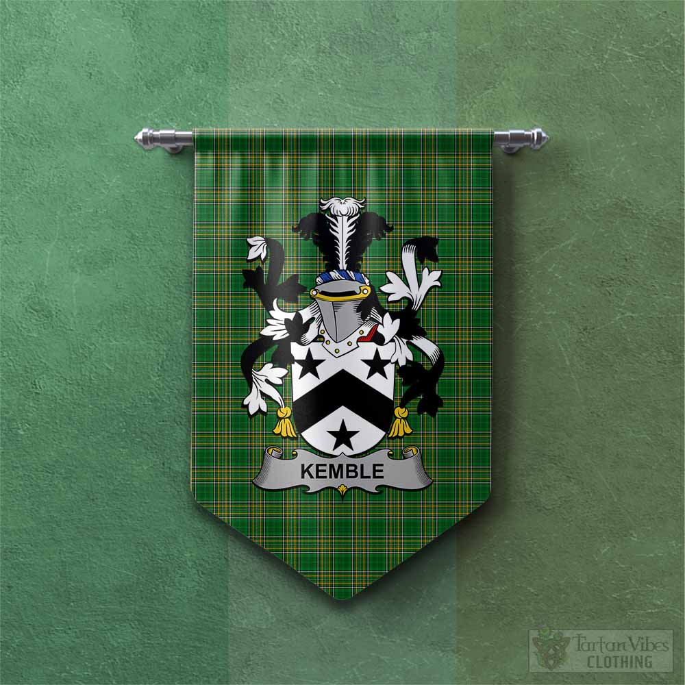 Tartan Vibes Clothing Kemble Irish Clan Tartan Gonfalon, Tartan Banner with Coat of Arms