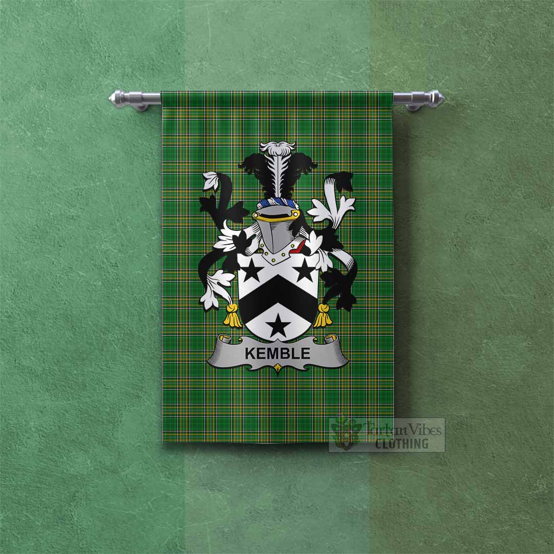 Tartan Vibes Clothing Kemble Irish Clan Tartan Gonfalon, Tartan Banner with Coat of Arms