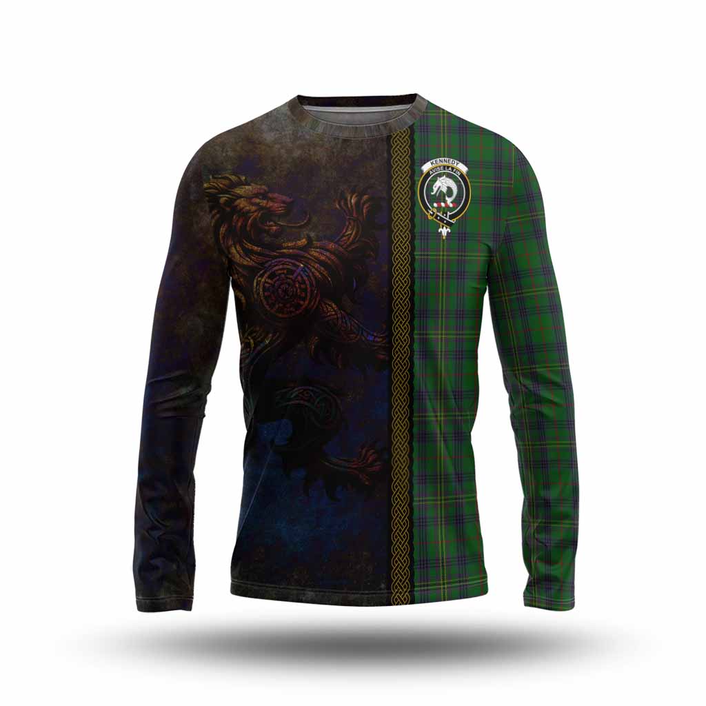 Tartan Vibes Clothing Kennedy Tartan Family Crest Long Sleeve T-Shirt Alba Gu Brath Be Brave Lion Ancient Style