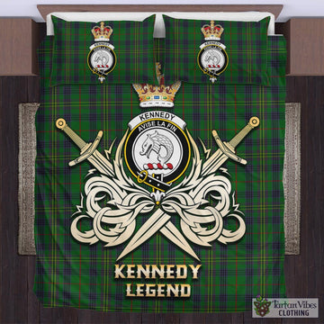 Kennedy Tartan Bedding Set with Clan Crest and the Golden Sword of Courageous Legacy