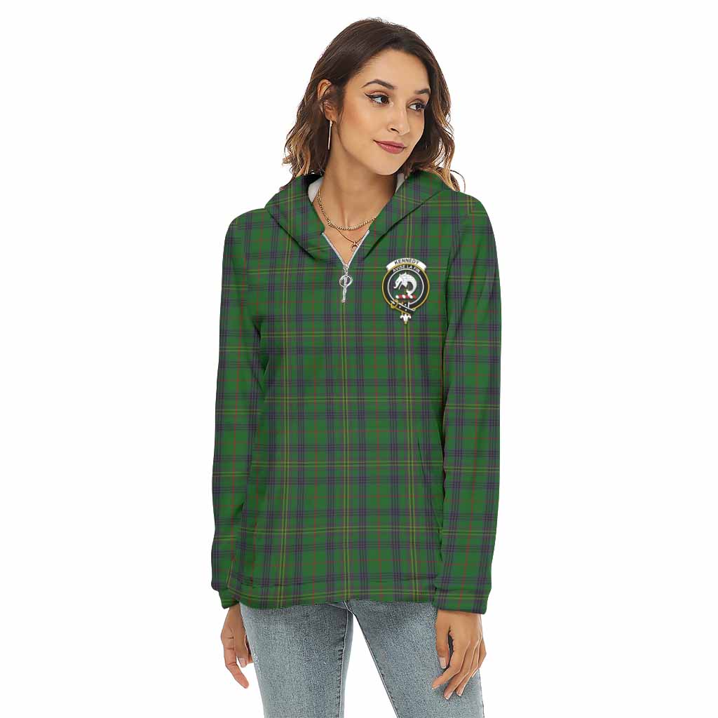 Tartan Vibes Clothing Kennedy Tartan Crest Women's Borg  Half Zip Fleece Hoodie