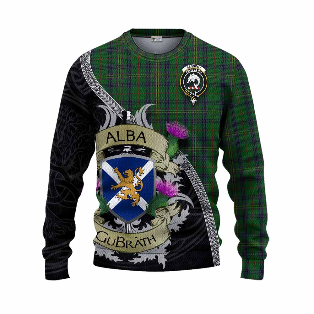 Tartan Vibes Clothing Kennedy Tartan Family Crest Knitted Sweater Lion Rampant Royal Thistle Shield Celtic Inspired