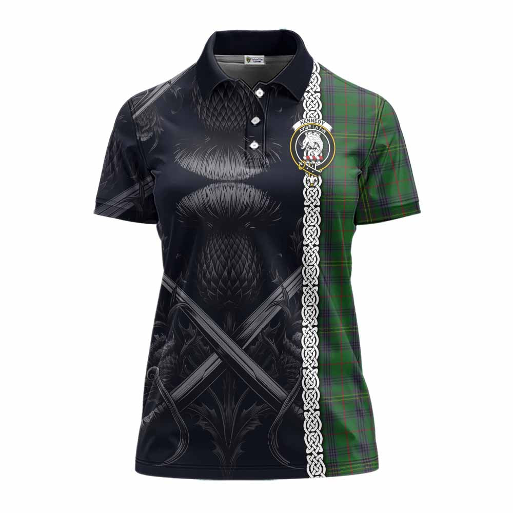 Tartan Vibes Clothing Kennedy Tartan Women's Polo Shirt with Family Crest Cross Sword Thistle Celtic Vibes