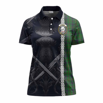 Kennedy Tartan Women's Polo Shirt with Family Crest Cross Sword Thistle Celtic Vibes