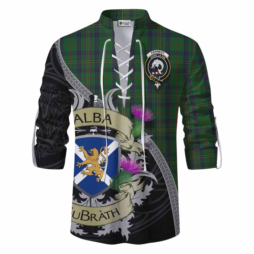 Tartan Vibes Clothing Kennedy Tartan Family Crest Ghillie Kilt Shirt Lion Rampant Royal Thistle Shield Celtic Inspired