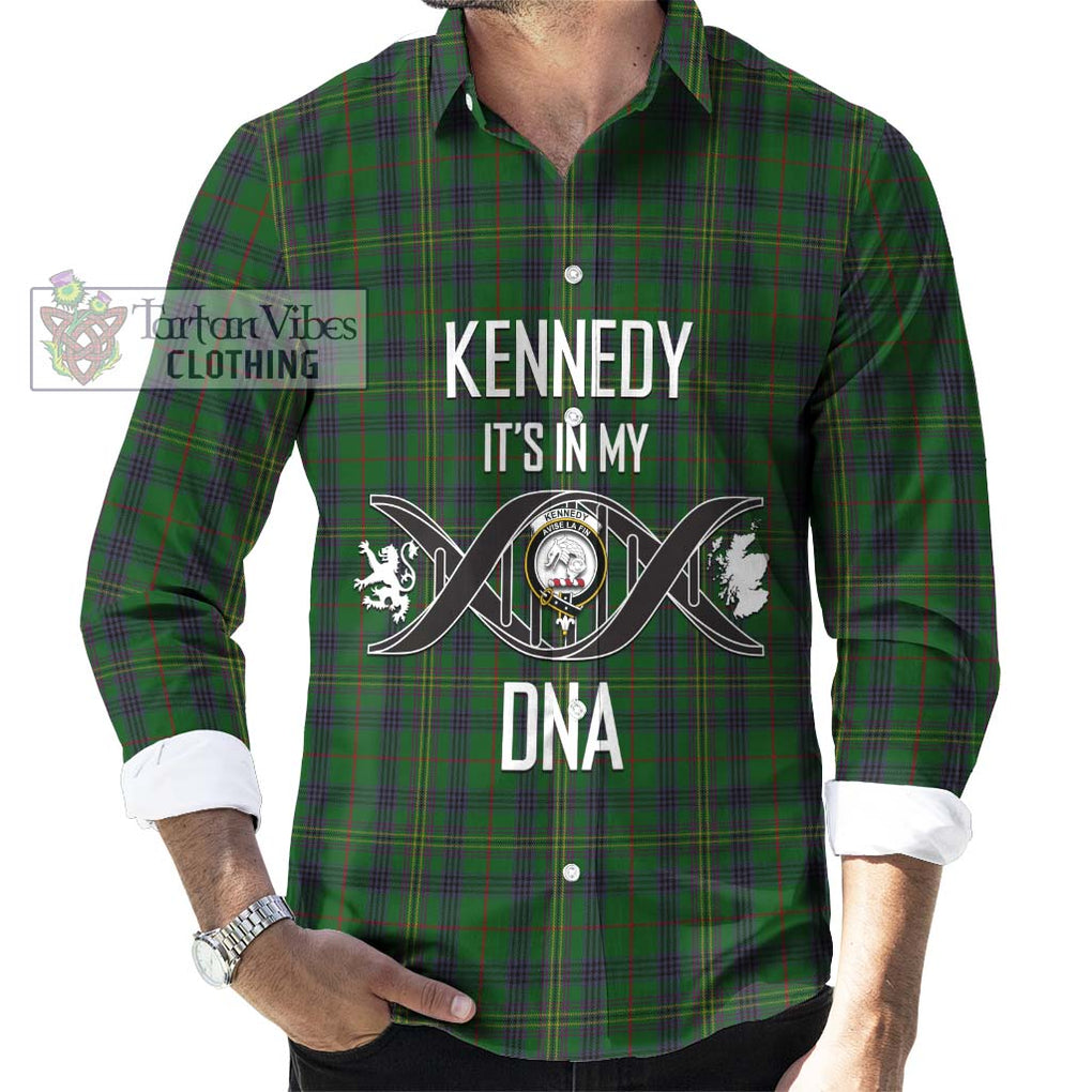 Kennedy Tartan Long Sleeve Button Shirt with Family Crest DNA In Me Style Men's Shirt S - Tartanvibesclothing Shop