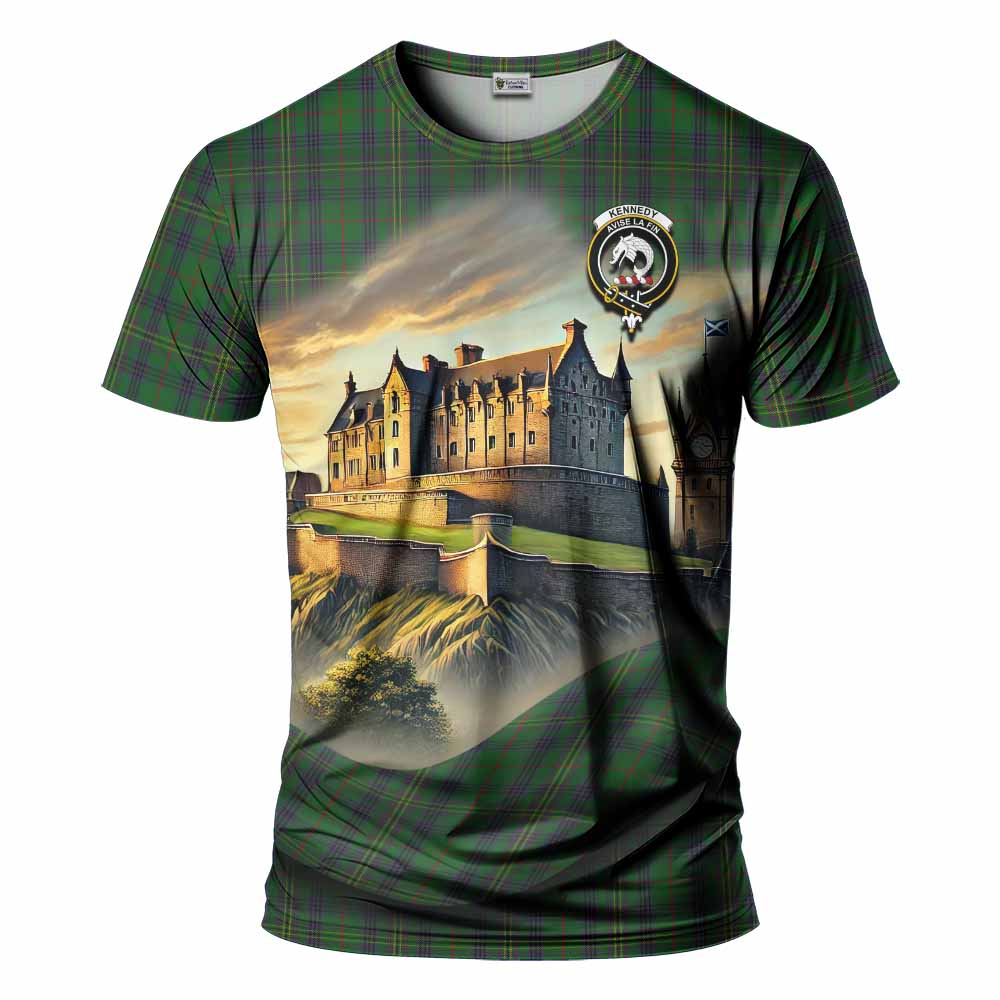 Tartan Vibes Clothing Kennedy Tartan Family Crest T-Shirt with Scottish Ancient Castle Stype